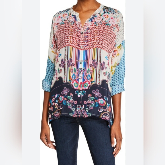 Johnny Was Elim Peasant Button‎ Down Blouse Women Size XS - Picture 1 of 11